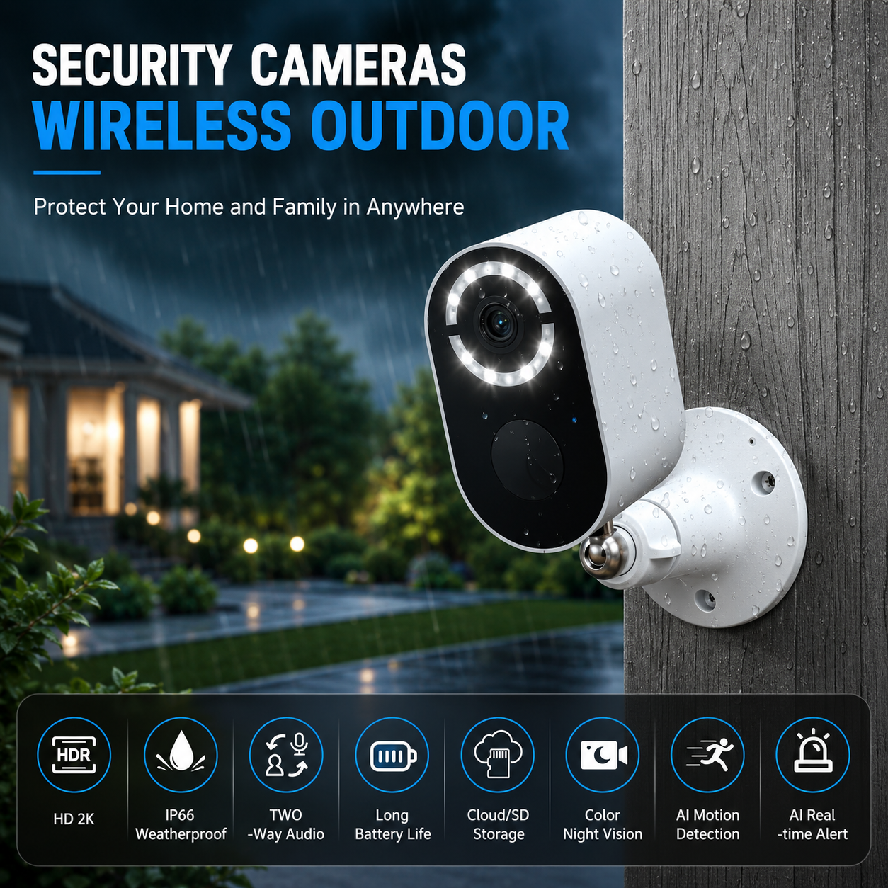Wireless Solar Security Camera Outdoor – WiFi CCTV Surveillance, Solar Powered, HD Night Vision