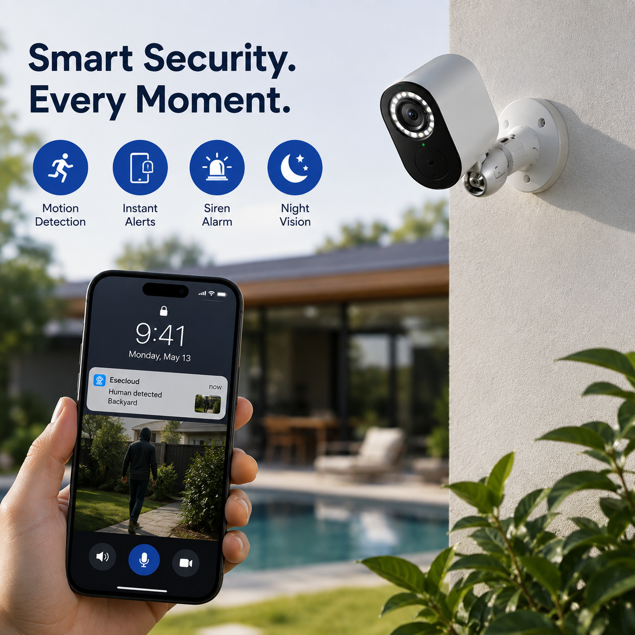 Wireless Solar Security Camera Outdoor – WiFi CCTV Surveillance, Solar Powered, HD Night Vision